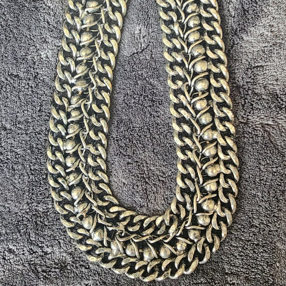 Statement Choker/Collar Necklace Multi-Chain Silv… - image 1